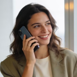 Woman on the phone, symbol of an editable redirect