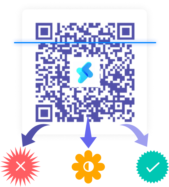 Illustration: QR code scan and possible outcomes (error, analysis, safe link)